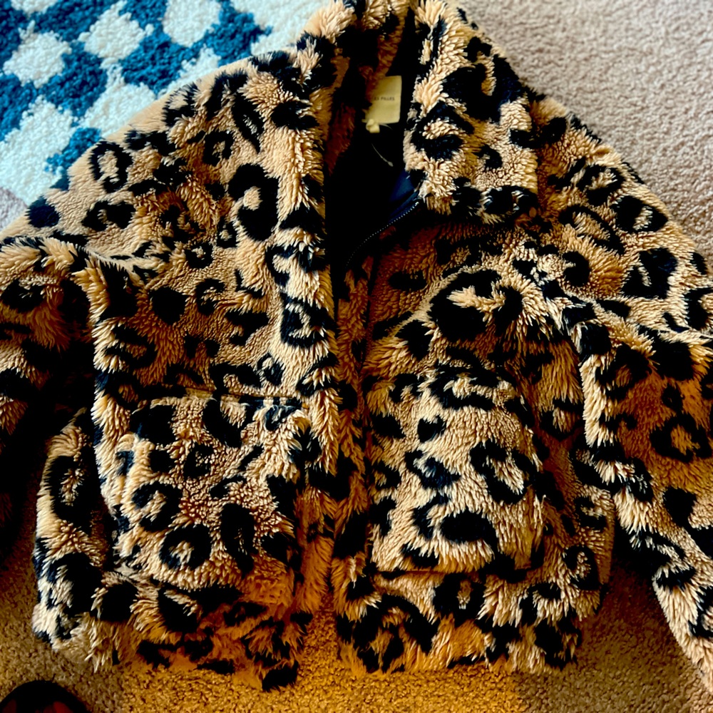 Slightly worn Lepord print teddy jacket still soft